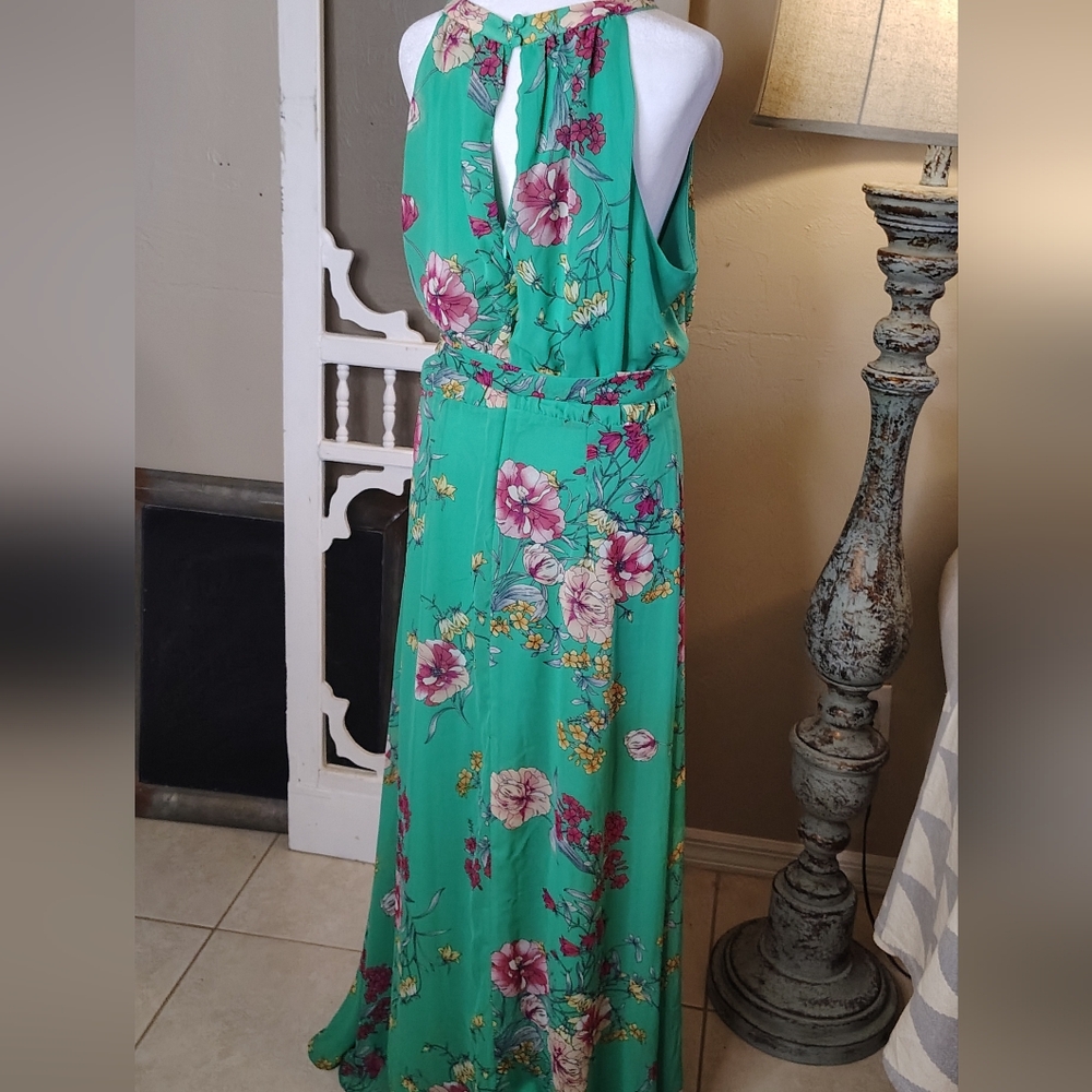 R&K Floral Green Summer Halter Maxi Dress Size 14 - Picture 4 of 10